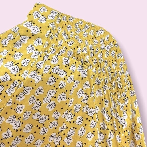 Cynthia Rowley Fall Leaves Patterned Blouse Yellow Long Sleeve V-Neck Womens XL - Picture 6 of 10